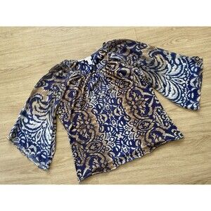 Chico’s Women  Floral Print Tunic Top Rhinestone Blouse Flare 3/4 Sleeves Size 2